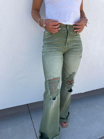 Olive distressed jeans