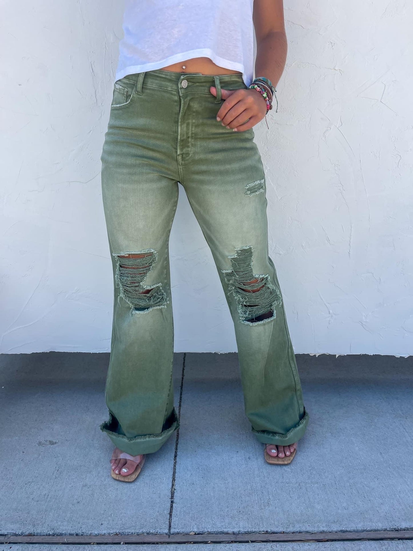 Olive distressed jeans