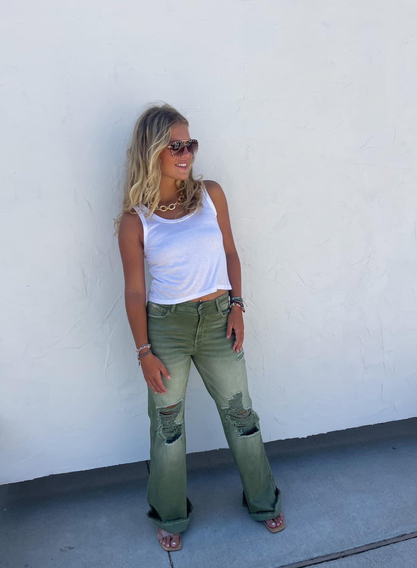 Olive distressed jeans